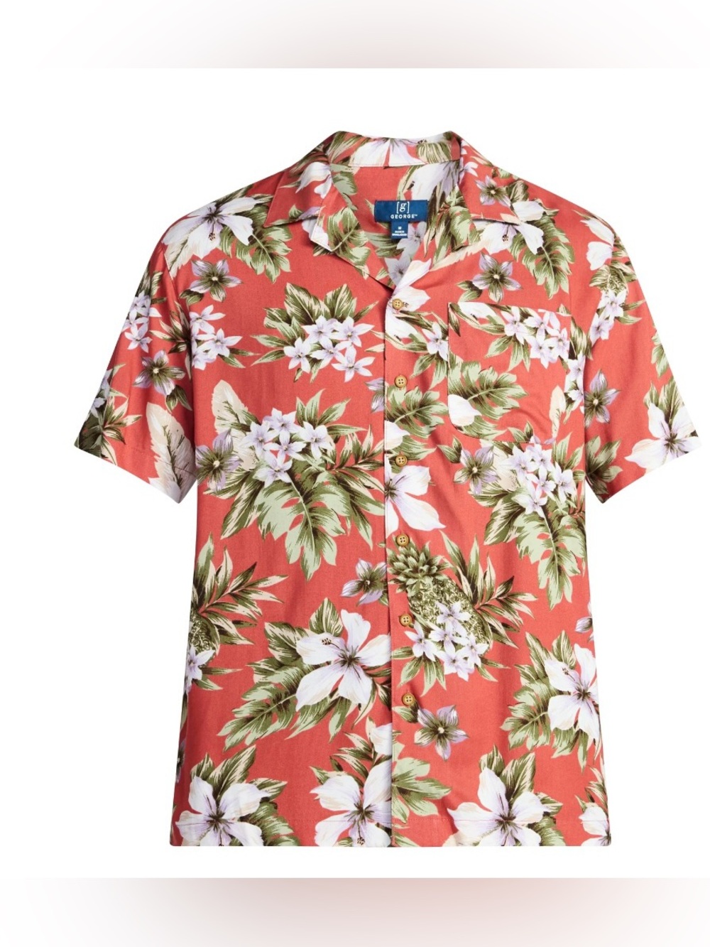 George Men’s Size Small Red Tropical Floral Hawaiian Camp Shirt NWT